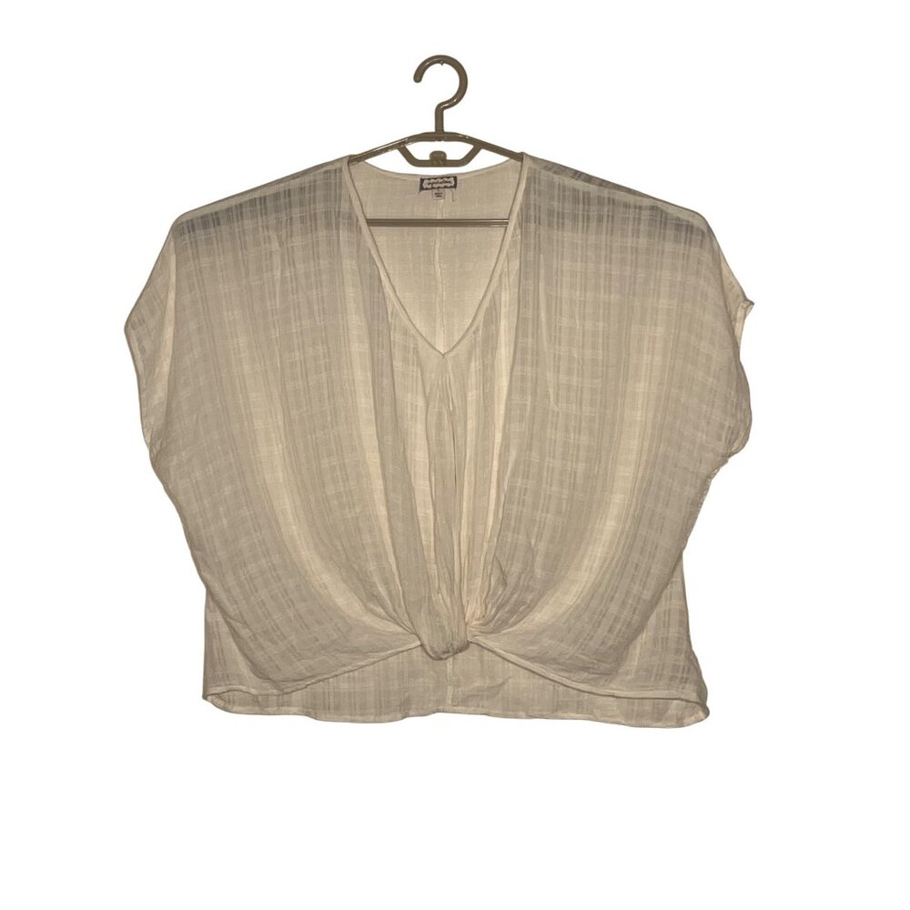 Eyshadow Women Boho Blouse Chic White Plaid Sheer Knot Front Large Feminine